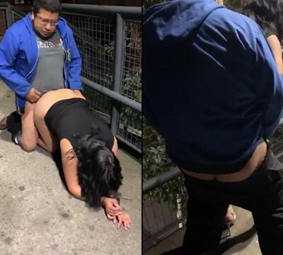 Gordo empollón tirándose a la puta en mitad del puente