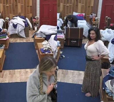 Hermosa mujer cambiándose de ropa en la cámara
