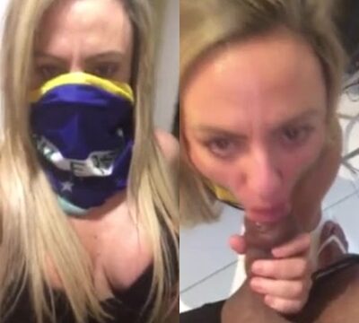 Milf y rubia zorra chupando esa polla con la bandera brasileña en ella