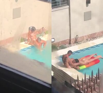 Sexo oral pillado en la piscina del vecino