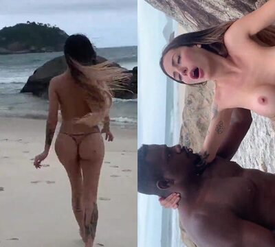 2 metros de altura hombre negro rompiendo en esta chica blanca en la playa