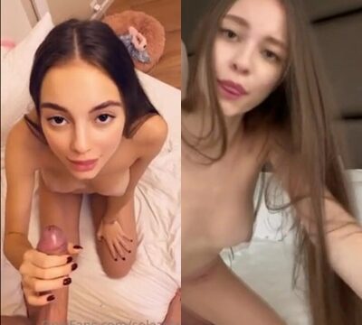 Hermosa mujer delgada sosteniendo el pene de su novio