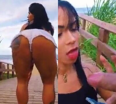 Morena traviesa sensualizando en la playa con un par de pantalones cortos mostrando sus nalgas