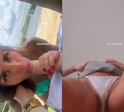 Modelo rubia chupando polla y mostrando bragas dentro de su coño