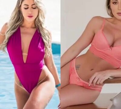 Hermosa modelo femenina en bragas y bikini
