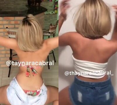 Joven rubia bailando como una loca