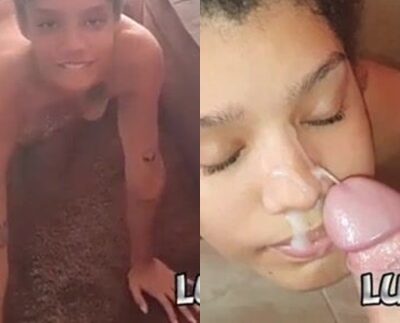 Morena traviesa recibiendo semen en la cara