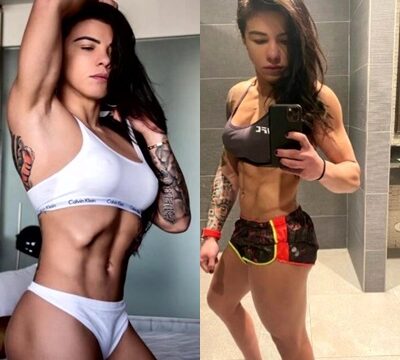 Una mujer muy guapa y musculosa presumiendo de físico