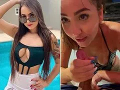 La joven y caliente mama a su amigo en la bañera hasta que consigue un poco de leche