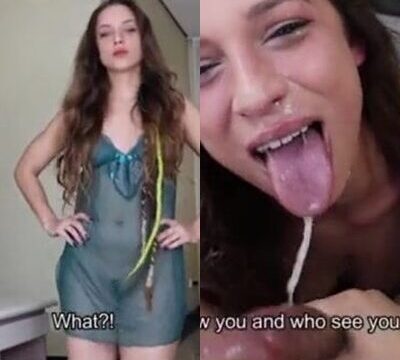 Mujer traviesa en pijama transparente mostrando su coño y chupando