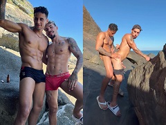 Jóvenes gays haciendo anal amateur en la playa