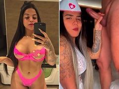 Deliciosa mujer dando una lección de pajas en lencería de enfermera