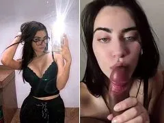 Ninfa de ojos verdes tragando semen