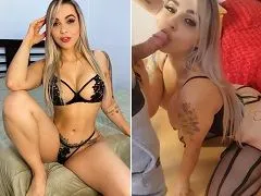 una rubia muy deliciosa que está de rodillas chupando la polla