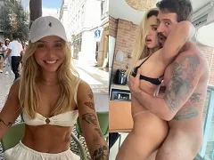 Vídeo porno casero con una rubia tetona de Santos dejándose follar sobre la mesa por el amigo de su marido