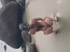 New Girl From Plays Funk On The Beach, Asks Her Friend To Film Her Rolling Over And Pushing Her Beautiful Butt Up